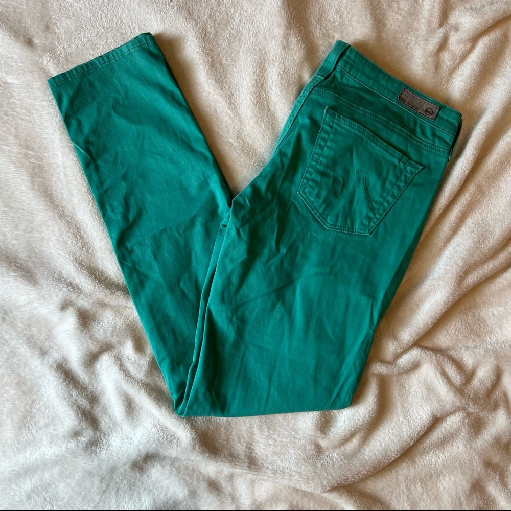 AG Adriano Goldschmied The Slit Cigarette Skinny Jeans Green Teal Mid-Low Rise